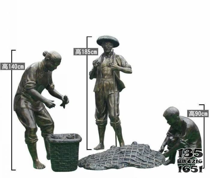渔夫捕鱼民俗铜雕图片