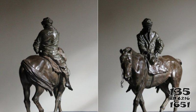 公园骑马的少数民族人物铜雕图片