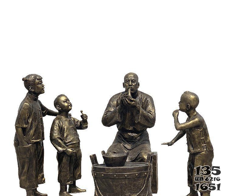 吹糖人组合民俗铜雕图片