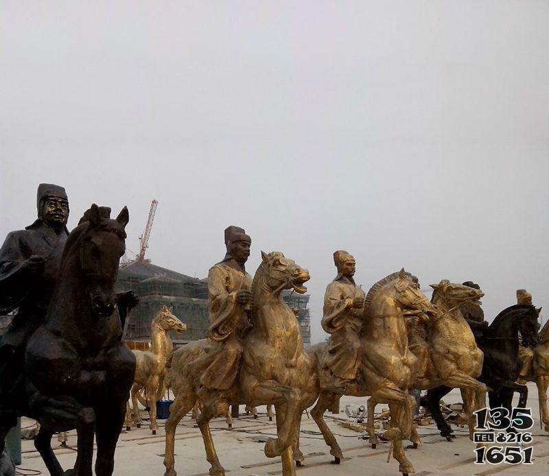 古代人物骑马景观广场铜雕图片