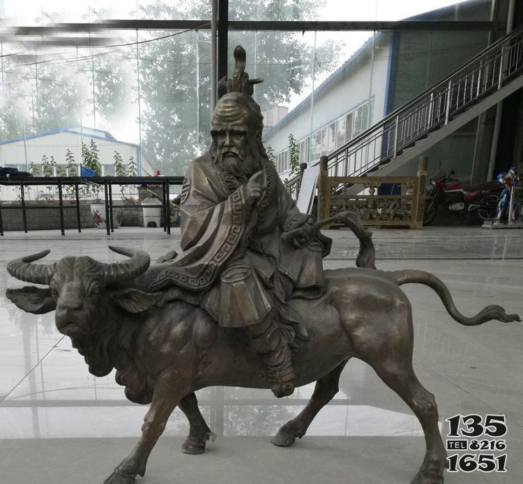 古代名人老子骑牛铜雕图片