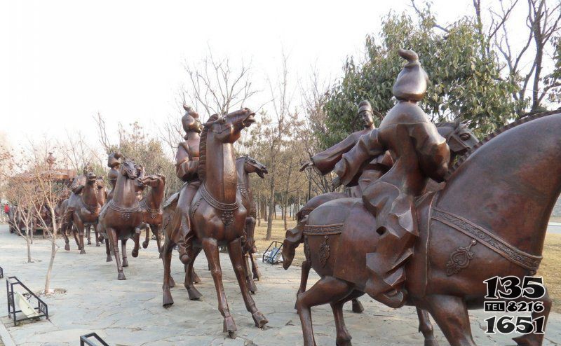 公园骑马出游的唐朝人物小品铜雕图片