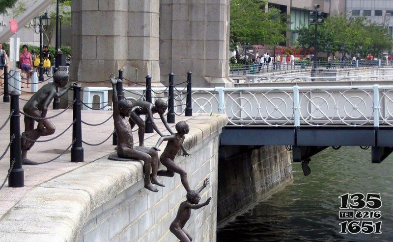 街边跳水的小孩小品铜雕图片
