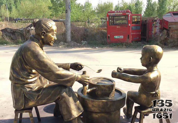 广场铜雕磨豆浆人物雕塑图片