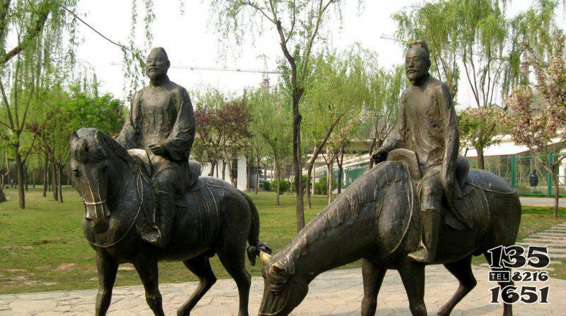 公园古人骑马人物铜雕图片