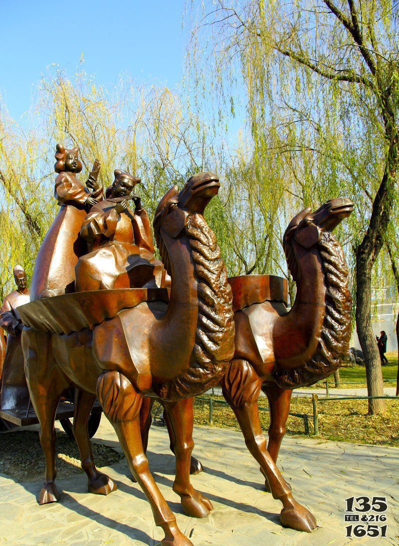 公园古人骑骆驼景观铜雕图片