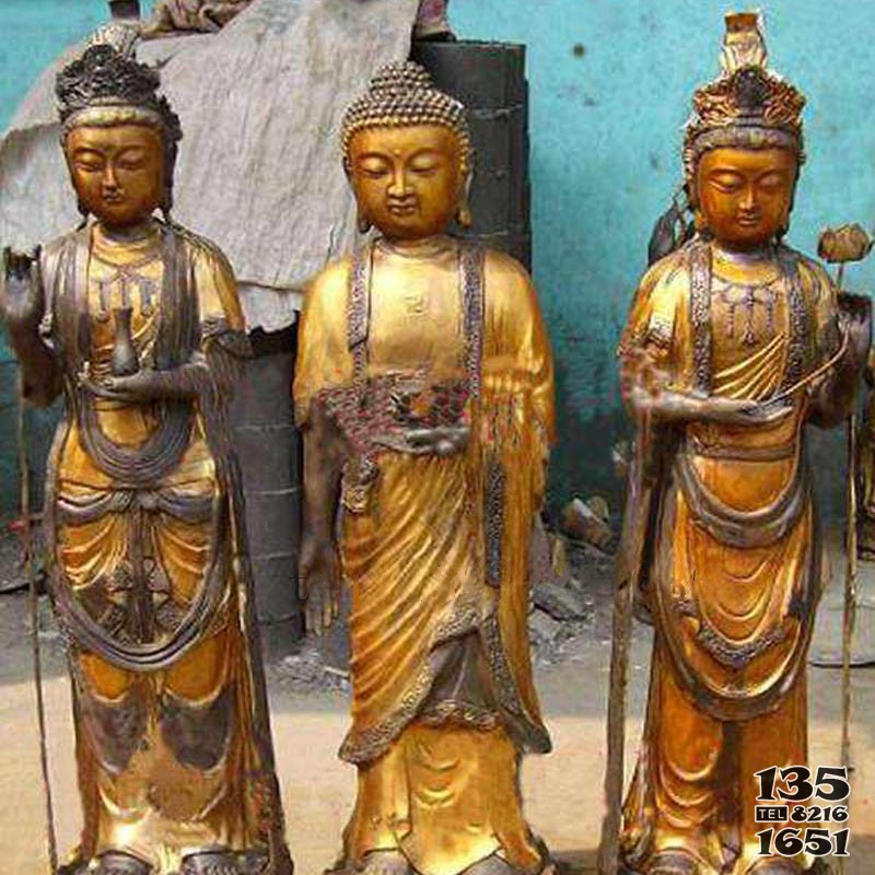 铜雕塑三圣佛宗教佛菩萨铜像工艺品家居摆件图片