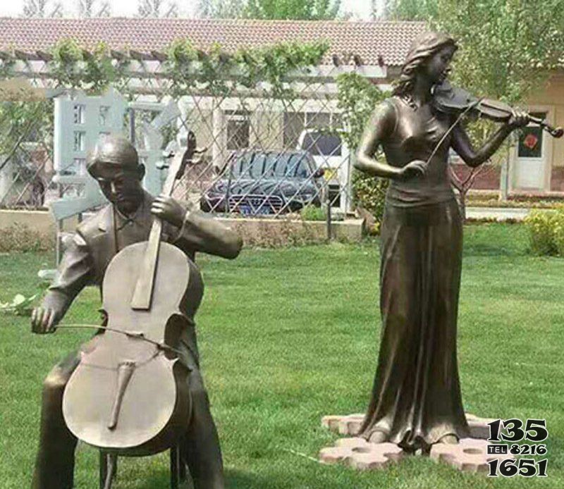 铜雕拉小提琴音乐人物摆件图片