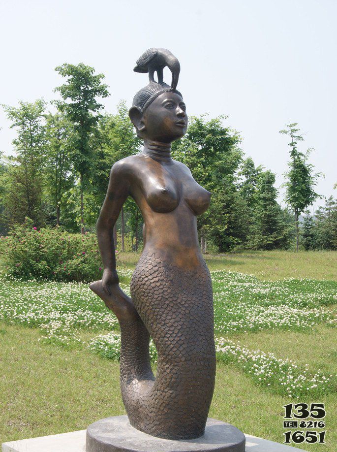 公园美人鱼景观铜雕图片